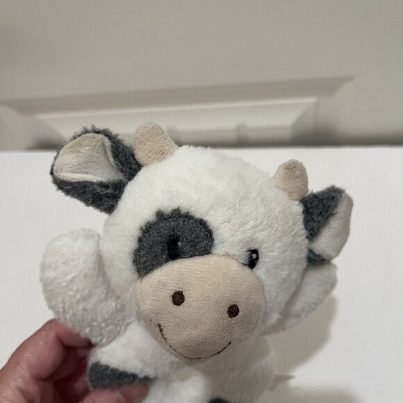Spark Create Imagine Soft Plush Cow Rattle Gray & White Smiley Happy Face 8" - Picture 4 of 8